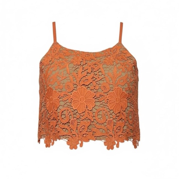 Alice + Olivia Tops - Alice + Olivia Orange Floral Lace Crop Top